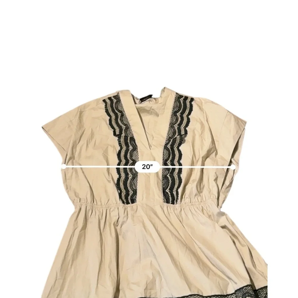 Twinset Milano Lace Trim V-Neck Short Sleeve Dress Women's IT 46 Beige Boho Chic - Picture 13 of 15